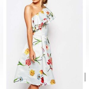 True Violet Sateen Garden floral powder blue Ruffled One Shoulder Sundress 10